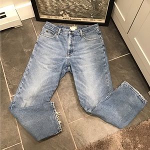 LL Bean Flannel Lined Jean Straight Leg  Medium Wash Blue Jean 35x30